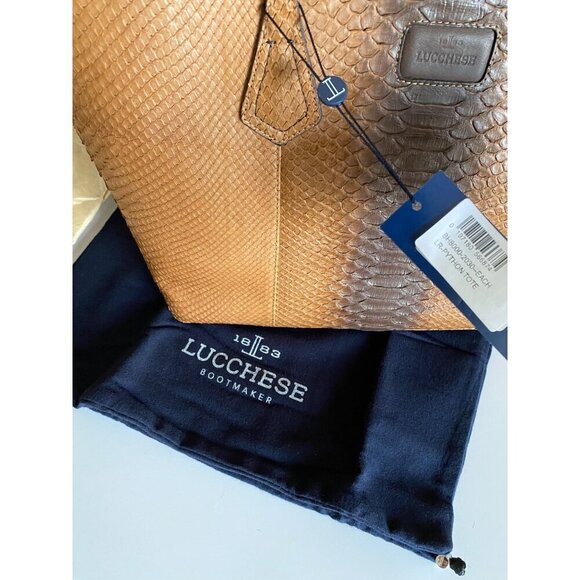 Lucchese Python Tote Bag Brown Exotic Leather Suede Lining Reptile Western Snake - Picture 13 of 13